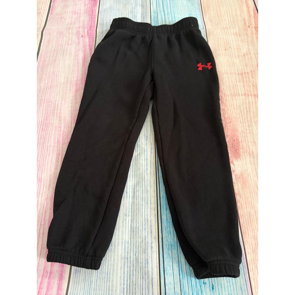 Under Armour Boys Black Sweatpants Red Logo Size 6 VGUC